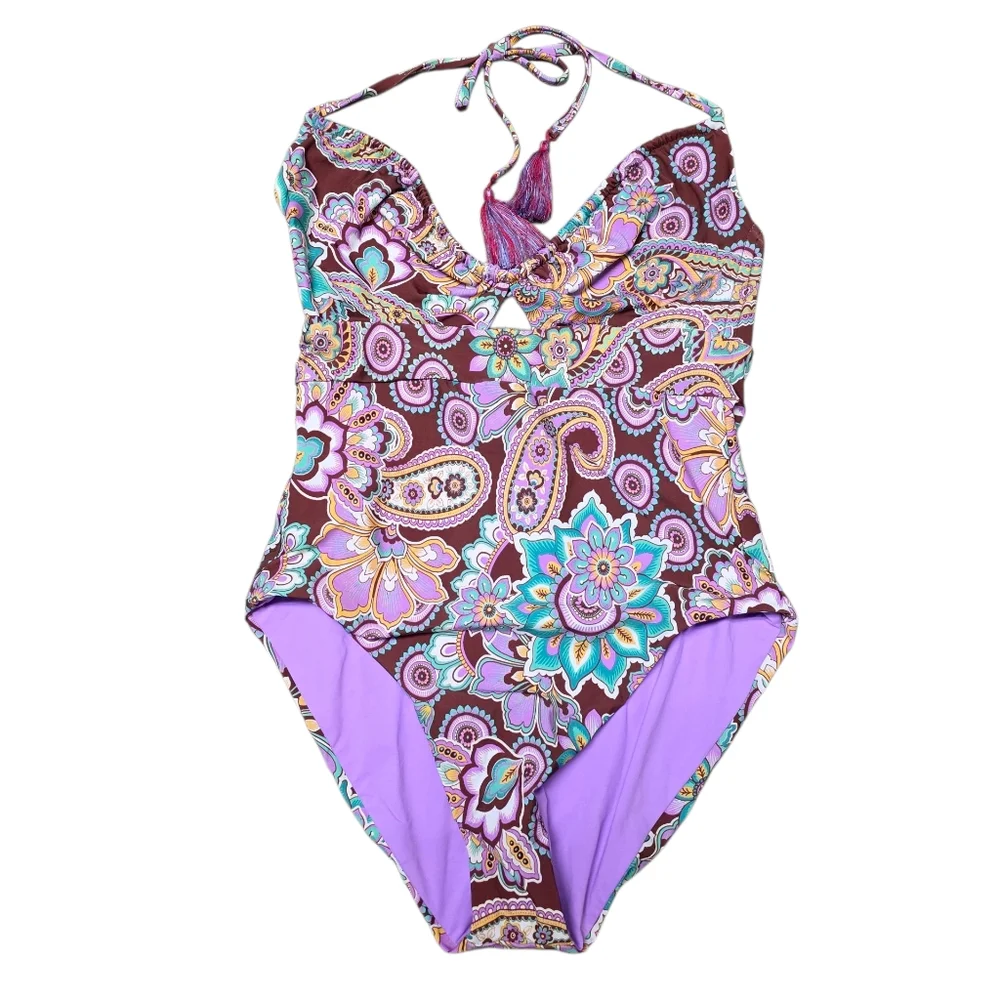 BECCA CANDACE GROOVY FLORAL PAISLEY‎ ONE PIECE SWIMSUIT L